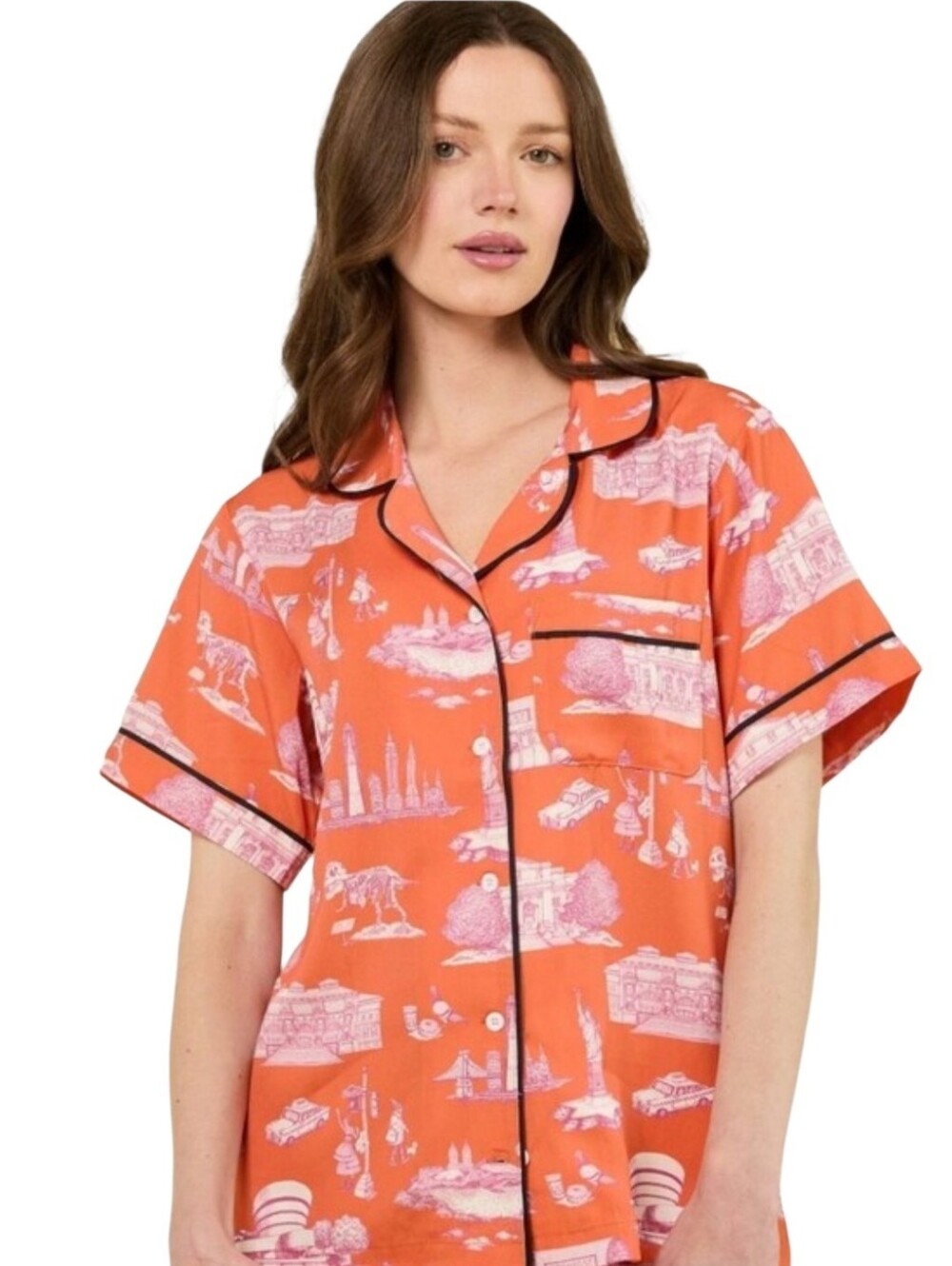 Katie Kime NYC Toile  Print Pink Coral Short Sleeve Printed Pajama Set Size M